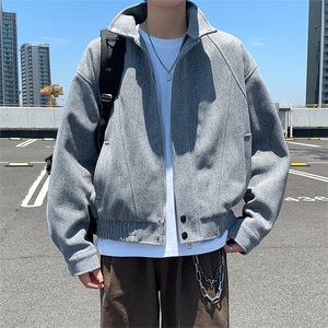 高克重毛呢料小短款夹克男ins高街潮牌原宿风宽松外套JK0902-P80图片