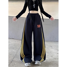 美式复古三条杠休闲裤女2025秋季新款高腰宽松显瘦百搭阔腿直筒裤，男装休闲裤，星座410-6（原星座1304-1）