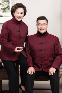 主推情侣毛领加绒中老年唐装外套爸爸妈妈喜庆生日婚宴风外套图片