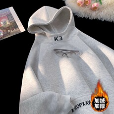 加绒加厚冬款男女连帽卫衣字母刺绣保暖休闲外套WY096P50，男装棉衣，星座1013-1