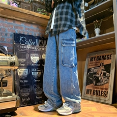 美式高街牛仔裤男韩版大口袋个性2024冬季新款ins长裤RK1186-P48，男装牛仔裤，星座412-3