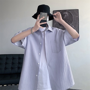 特批P25无差价25夏大码潮牌冰丝薄款短袖衬衣男休闲垂感衬衫C834图片