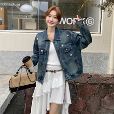 复古美式牛仔短外套女春秋2025超火好看高级小众休闲减龄夹克上衣，女装短外套，2C253