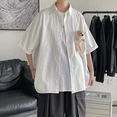 W476-P36字母印花长袖衬衫港风宽松上衣，男装衬衫，星座911-1