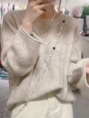 欧货软糯纯山羊绒衫春秋慵懒风毛衣女宽松镂空上衣圆领打底羊绒衫，女装羊毛衫，胜酷羊绒