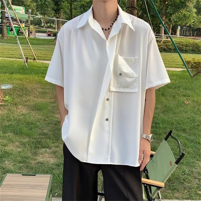 美式复古夏季薄款短袖衬衫男痞帅vintage设计感小众宽松半袖衬衣,男装T恤,星座506A