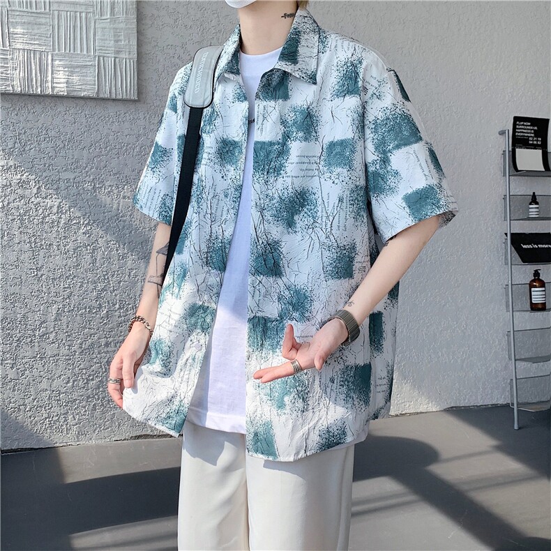 现货在仓！夏季休闲百搭翻领衬衫男抖音得物可送样-EX50556-特P30,男装衬衫,电商A061