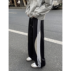 8XL-M加绒加厚条纹工装裤束脚休闲阔腿美式运动裤男K9116P58控78，男装休闲裤，电商D206-1