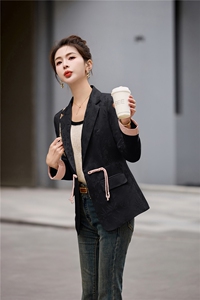 新中式西装外套女2025春秋新款修身显瘦气质高档提花盘扣西服上衣图片