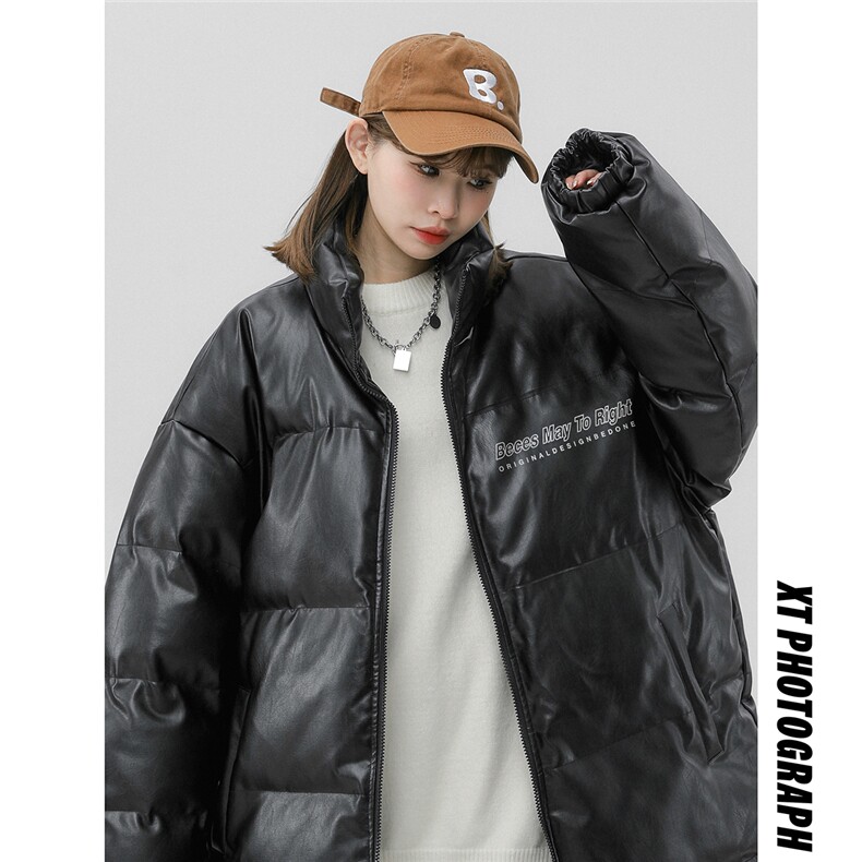 中性风23新款冬季时尚百搭宽松PU皮棉服外套MY455P115控158图片