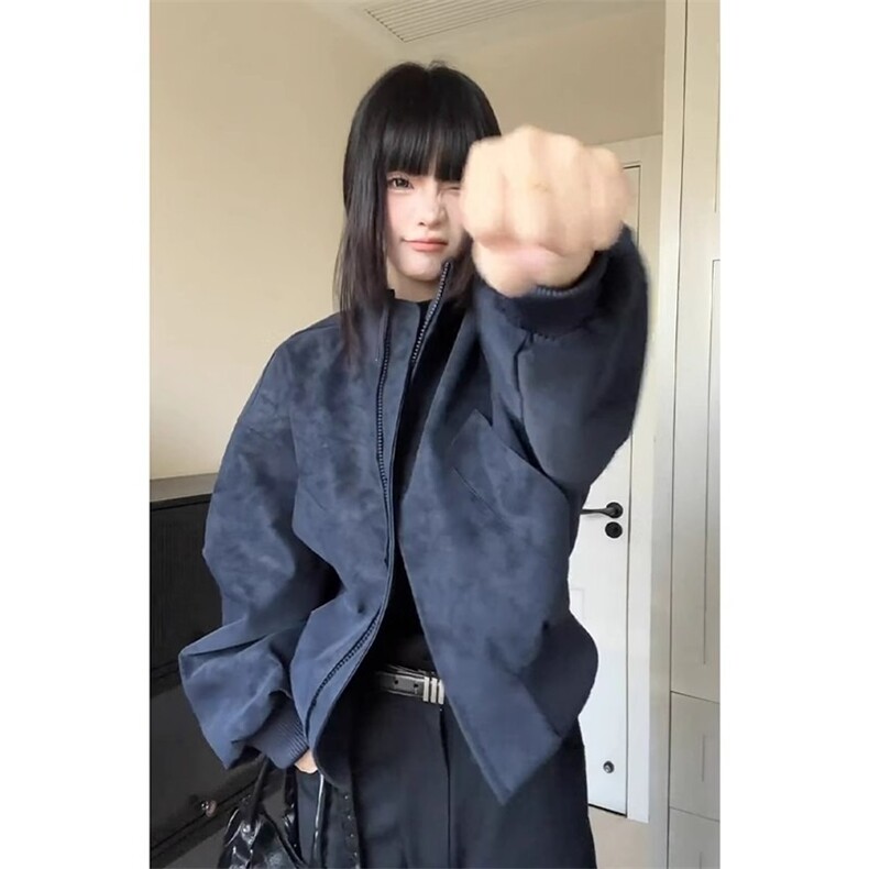 考拉同款美式街头设计感皮衣外套女秋季宽松飞行夹克,男装夹克,星座506A