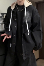 假两件拼接外套复古风长袖连帽休闲风牛仔夹克男JA8711-特价P68，男装夹克，电商A007