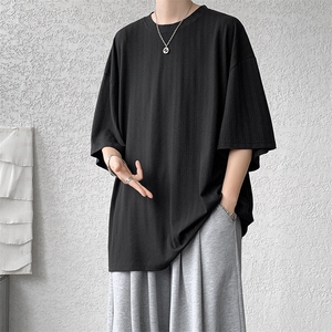 8XL-M 重磅！特大码港风短袖T恤男士半袖男五分袖体恤衫DX306P40图片