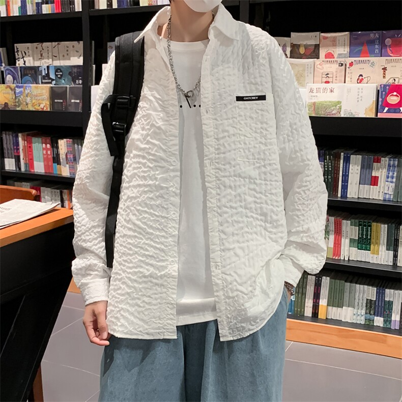 长袖衬衫男秋季港风日系外套潮流ins黑色衬衣春秋CS08805-P45,男装衬衫,星座308B-1