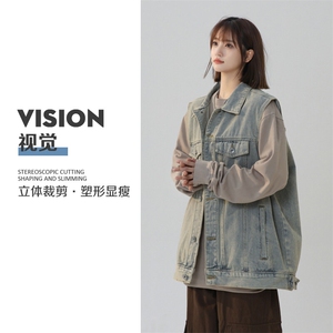 现货马甲春季新款水洗净版翻领牛仔夹克M808-P50图片