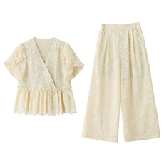 小香风蕾丝套装女夏轻奢高级感名媛气质女神范高端阔腿裤子两件套，女装套装/套裙，伊仟回