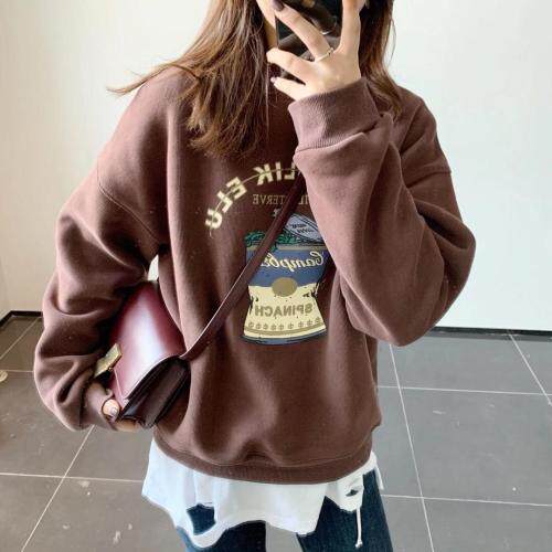 菠菜桶圆领时尚卫衣，女装卫衣/绒衫，简单小珍