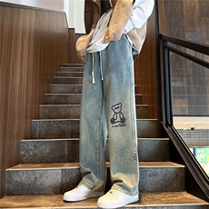 k1065-p55-控78M-5XL宽松大码发泡印花多口袋港风高阶黑暗牛仔，男装牛仔裤，星座116