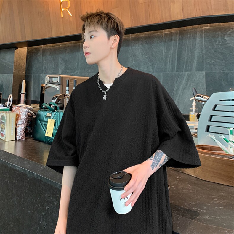 2025夏季新款港风外景大码V领短袖T恤M-5XHT25715-特P12，男装T恤，电商A022