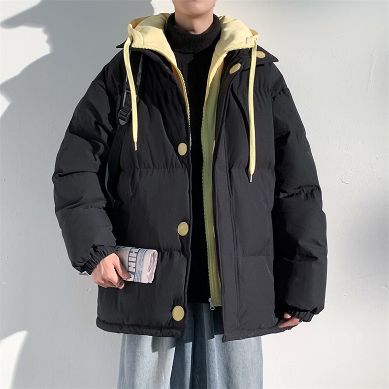 冬季青少年连帽假两件外套加绒加厚休闲简约棉衣棉服5303-P85图片