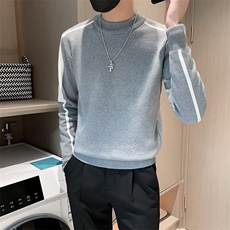 秋季男士针织圆领毛衣时尚简约百搭设流线衣条纹加绒打底S572/P48，男装T恤，星座506