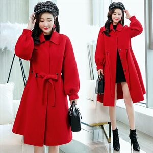 毛呢大衣2024年秋季单排扣红色中长款红色结婚呢子大衣女，女装毛呢外套，天丝秀