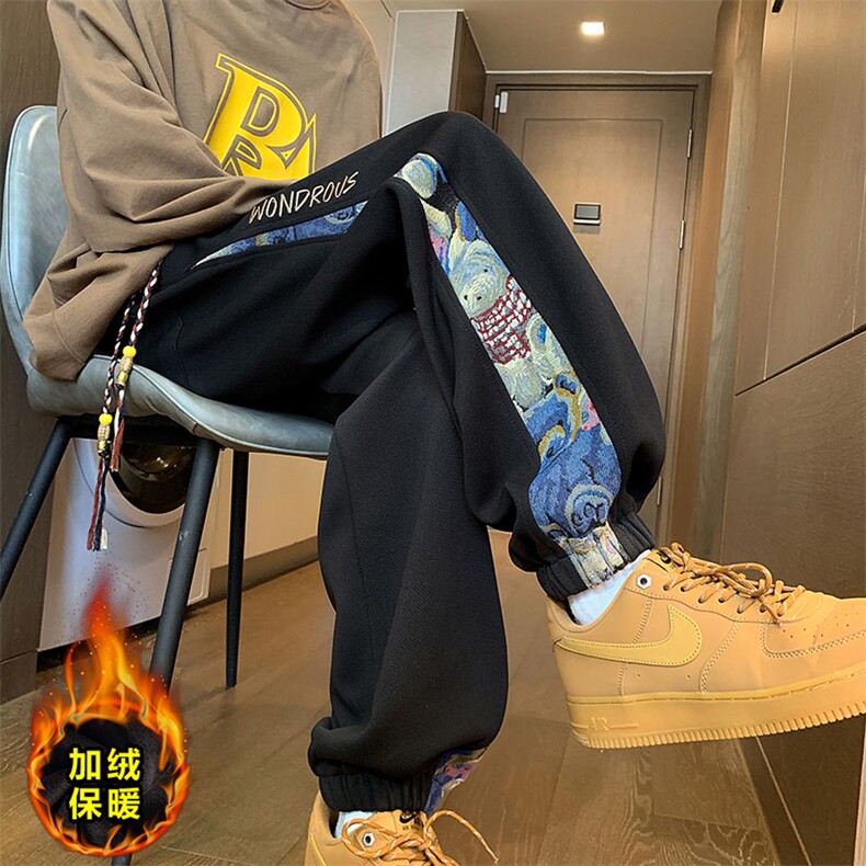 小熊刺绣拼接束脚长裤卫裤加绒加厚KJ8573-特P35/常规K8460-特P30图片