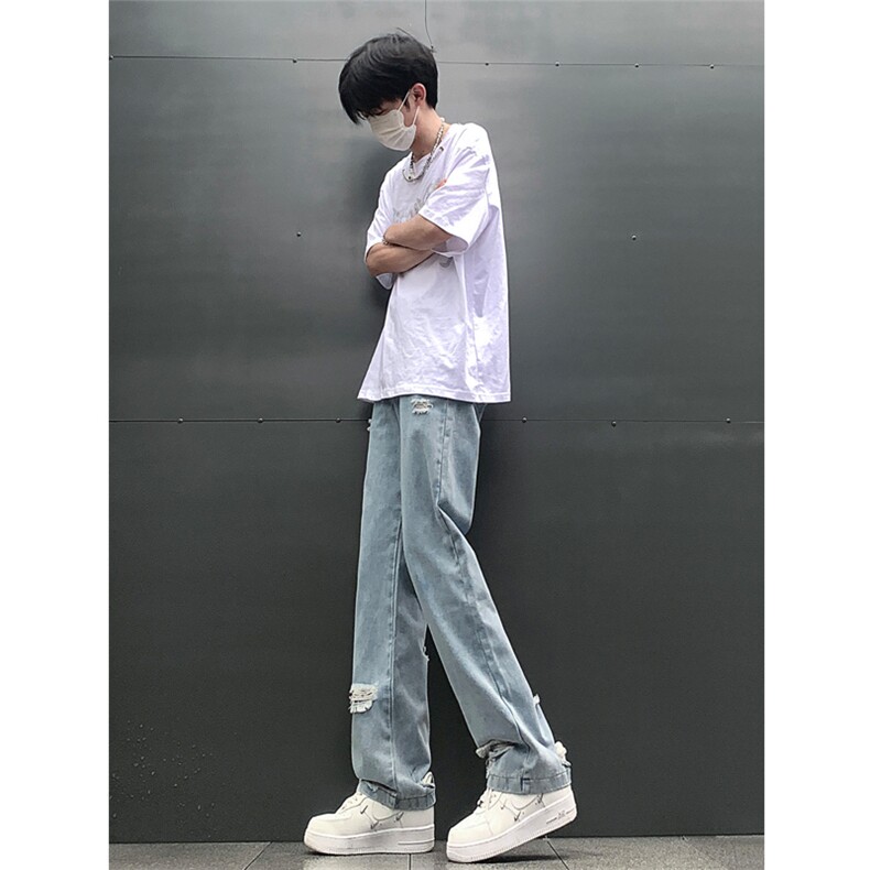 现货 夏季显瘦破洞设计感宽松直筒高街薄款休闲牛仔裤K5802-特P35图片
