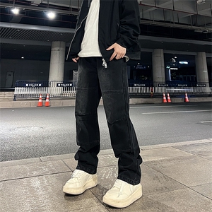 美式高街vibe风直筒长裤欧美痞帅男hiphop复古水洗牛仔裤图片