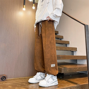 8XL-M痞帅脏脏束脚休闲卫裤男秋冬加绒加厚大码裤子KZ022特价P40图片