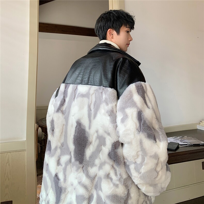 1港风酒店鳄鱼纹PU皮棉衣男拼接毛绒外套男8717P138控188,男装棉衣,星座226-2