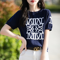 100%纯棉针织短袖女夏季薄款圆领拼色打底衫上衣宽松半袖T恤套头，女装针织衫/毛衣，斯美雅电商供货