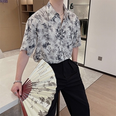 夏季新款免烫风短袖花衬衫男高级感痞帅宽松半袖衬衣潮0253-P53，男装T恤，电商B267