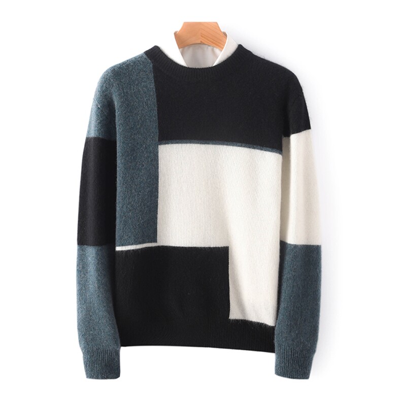 男士圆领长袖毛衣修身针织衫男装上衣时尚百搭羊毛，男装羊毛衫，琳华羊绒