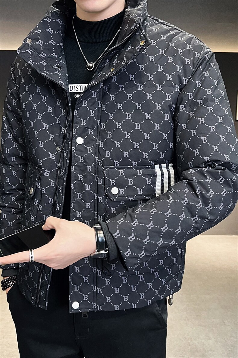羽绒服男2025冬季款潮牌B字母印花立领男外套保暖B317/2028/P185,男装羽绒服,电商B317