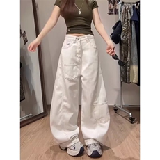 潮流流行文艺新款简约时尚白色明线牛仔裤日系ins慵懒百搭气质，女装休闲裤，星座1210-1