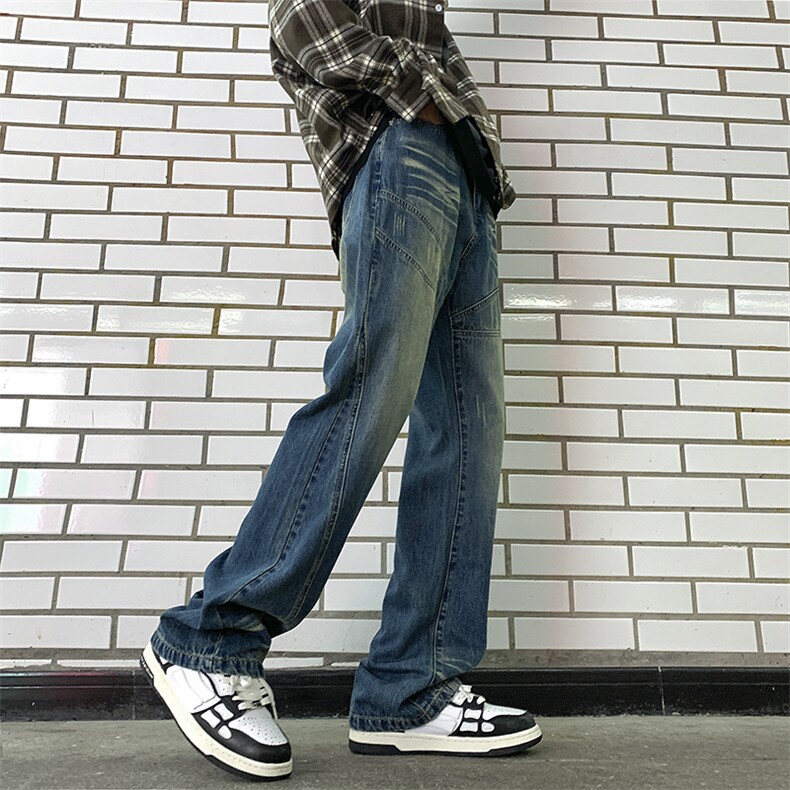 早春微喇牛仔裤男款潮牌街头直筒宽松休闲长裤子NK942P65,男装牛仔裤,电商D321