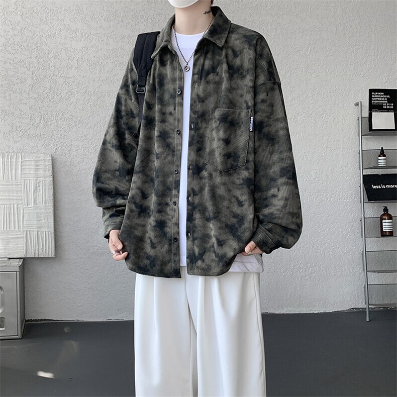 衬衫男秋季新款港风宽松大码灯芯绒扎染长袖衬衫CS8108-P42图片