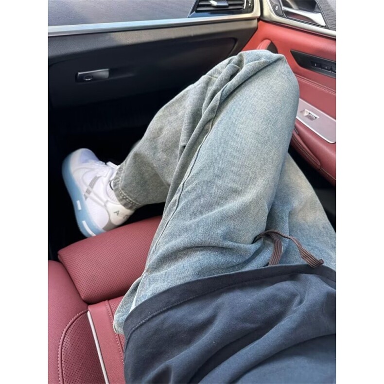牛仔裤中腰直筒日常文艺秋季抽绳K7036P46,男装牛仔裤,星座1116-2