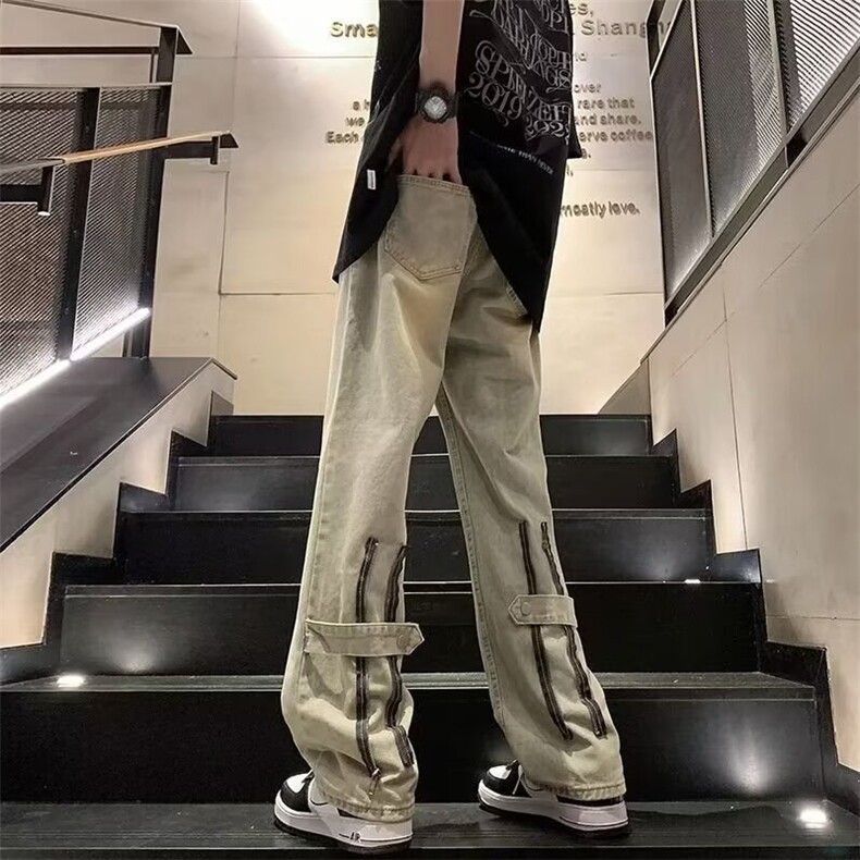 牛仔裤男款春秋季2024美式高街痞帅宽松潮牌阔腿直筒裤子N306-P45,男装牛仔裤,星座308B-1