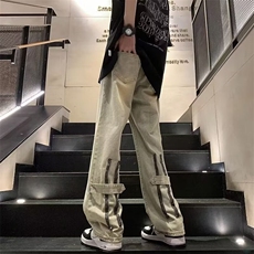 牛仔裤男款春秋季2024美式高街痞帅宽松潮牌阔腿直筒裤子N306-P45，男装牛仔裤，星座308B-1