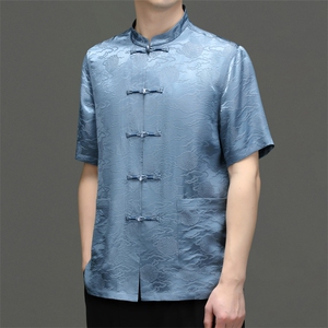 短袖t恤男夏季新品薄款宽松唐装衣服风男装体恤衫图片