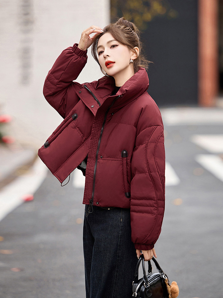 短款羽绒服女2024冬季新款小个子高端洋气韩系宽松红色肯豆面包服,女装羽绒服,艾尚靓装