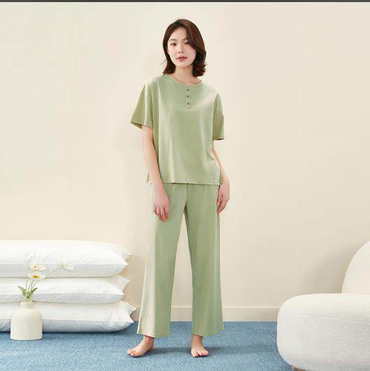 2025年秋季圆领短袖休闲短裤女士长裤短袖睡衣，睡衣套装，泰合衣坊