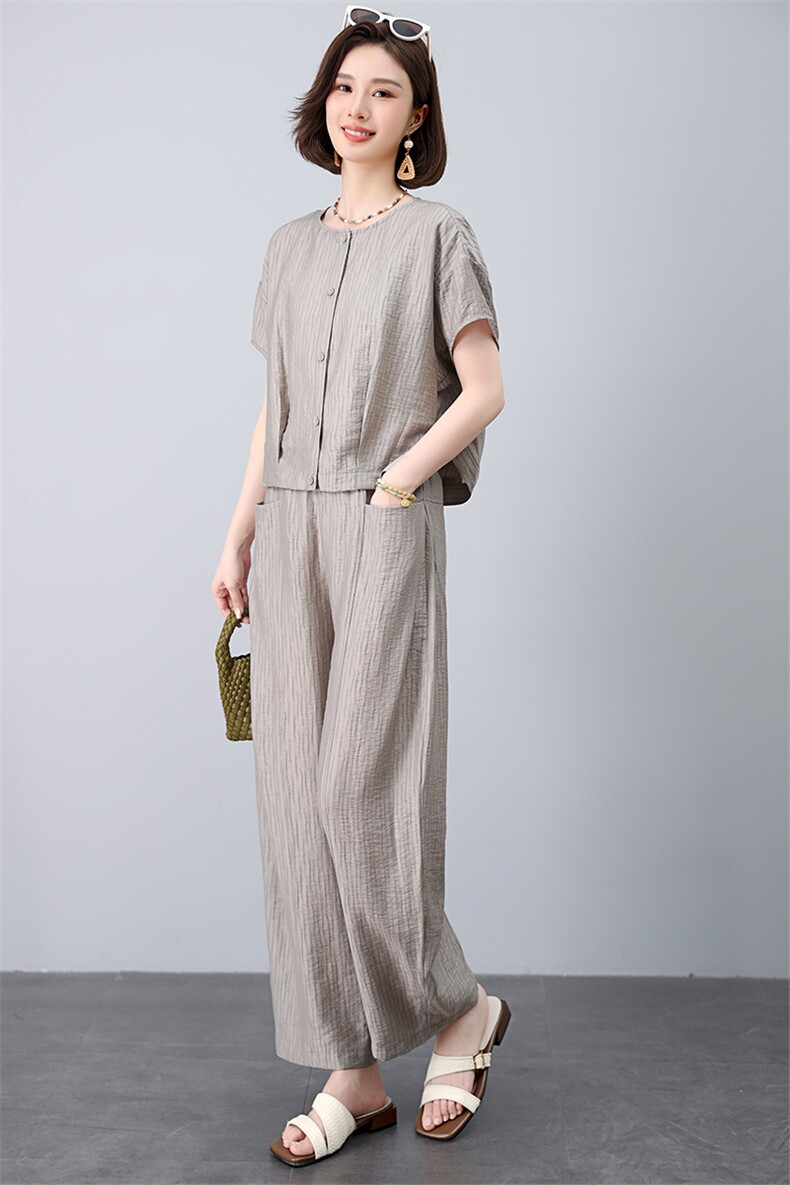 时尚亚麻混纺阔腿裤女夏季2025新款开衫上衣减龄松弛感,女装衬衫,曼沙奕珂