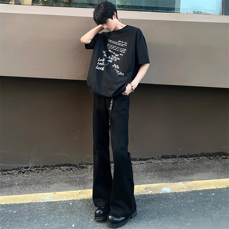 抖音得物品质cleanfit弹力黑色微喇直筒牛仔裤KZ06,男装牛仔裤,星座310A-4