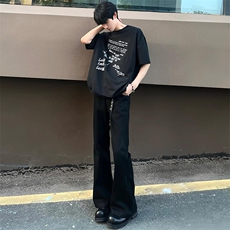 抖音得物品质cleanfit弹力黑色微喇直筒牛仔裤KZ06，男装牛仔裤，星座310A-4