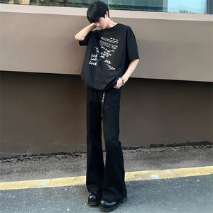抖音得物品质cleanfit弹力黑色微喇直筒牛仔裤   KZ06图片