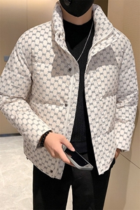 2025冬季新款社会小伙立领字母印花羽绒服男士外套B338-9901-P165图片