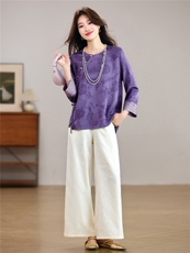 现货！春季新款新中式洋气套装百搭款圆领上衣+裤子两件套装女，女装套装/套裙，央宝儿